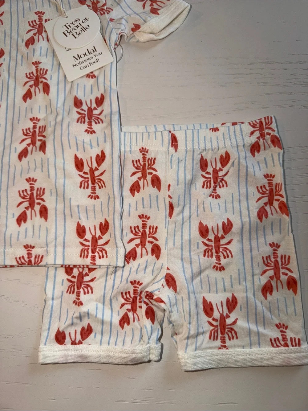 Tres Beau et Belle Lobster Stripes Short Pajama Set 18 24 months 2T 3T